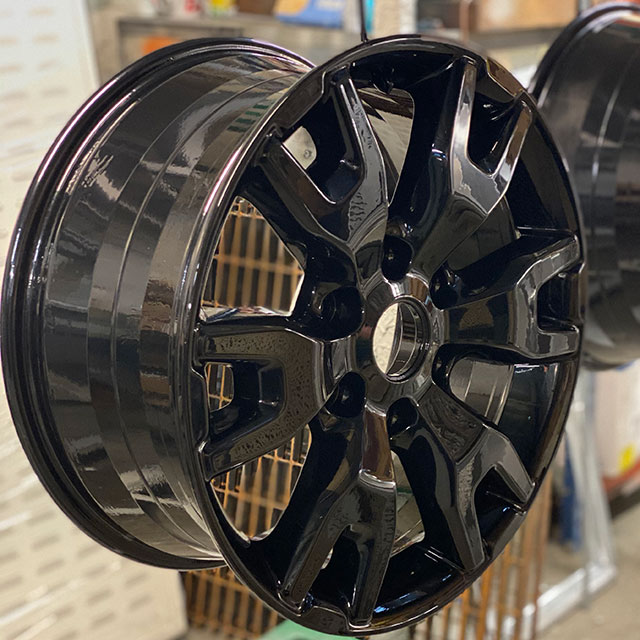 Black powder coated alloy wheel
