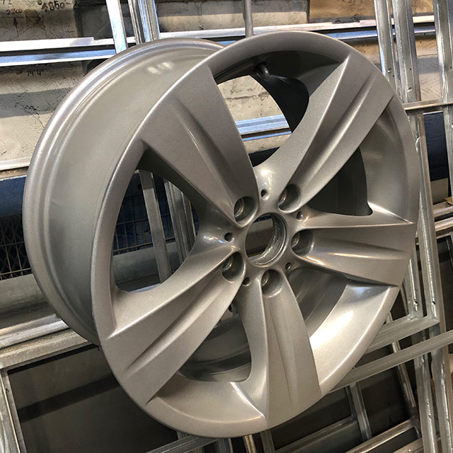 Silver powder coated alloy wheel