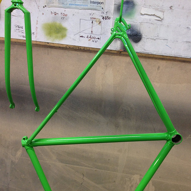 Green powder coated bike frame