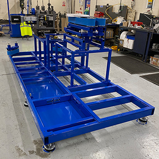 Blue powder coated metal frame