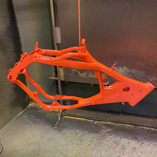 Orange powder coated bike frame
