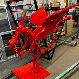 Red powder coated dragon ornament
