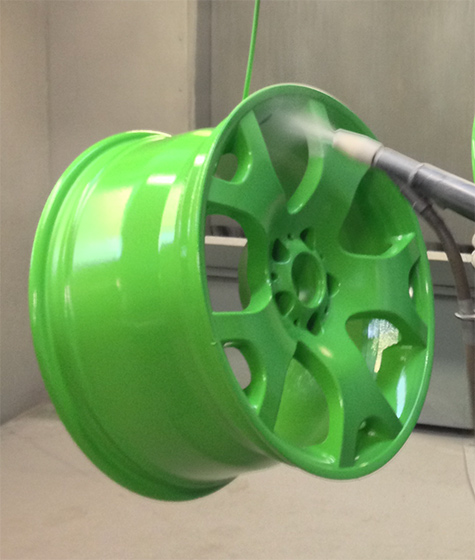 Green powder coated alloy wheel
