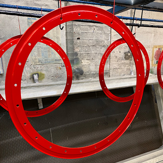 Red powder coated discs