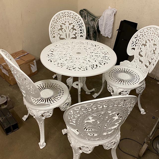 White Powder coated garden patio table and chairs