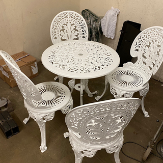White Powder coated garden patio table and chairs